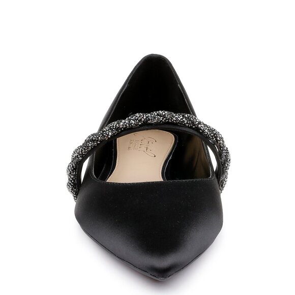 BADGLEY MISCHKA JEWEL Vana Pointed Flats + Crystal Straps in  Black Satin Size 5 - Picture 4 of 8